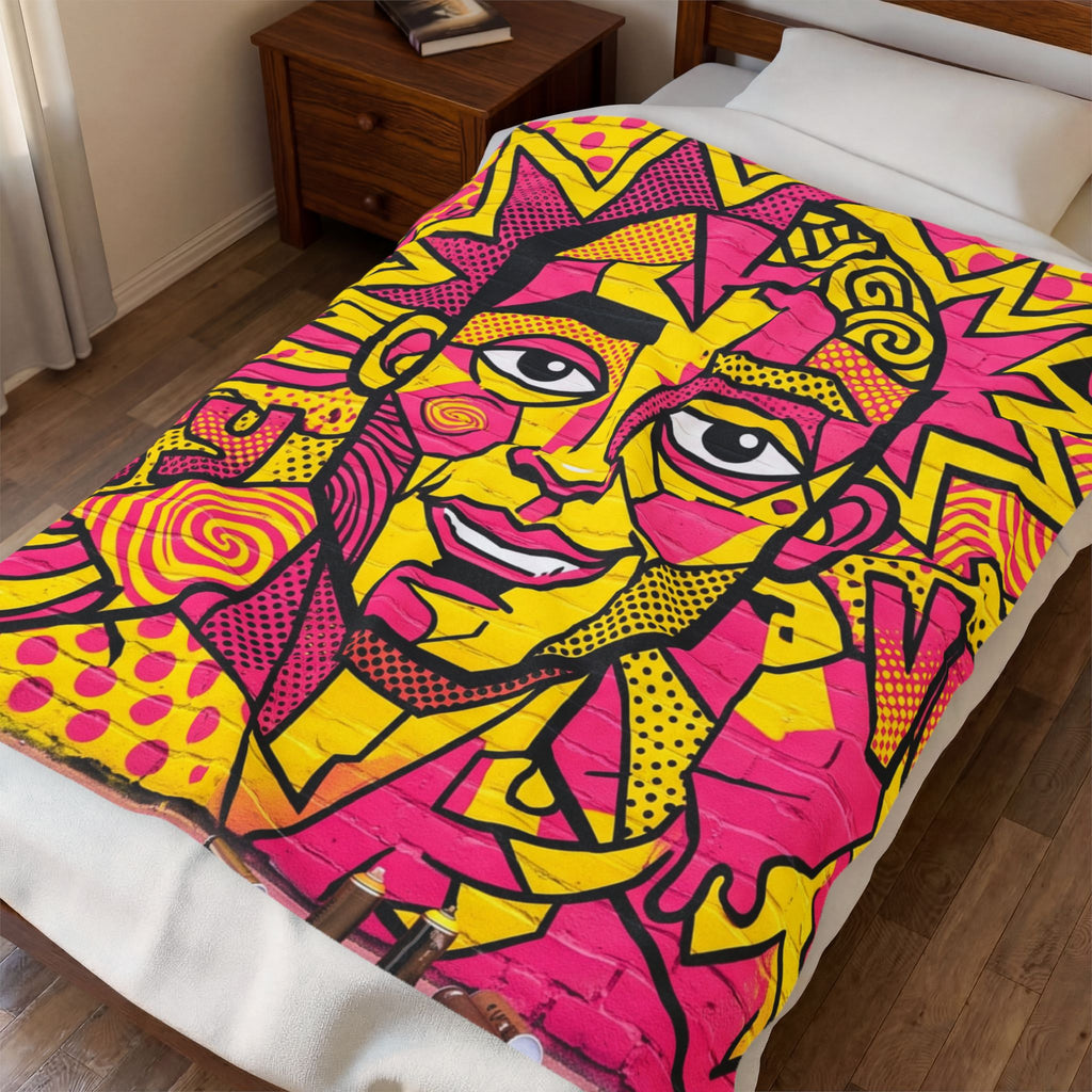 Pop Art Face Velveteen Plush Blanket – Bright Retro Graphic Throw