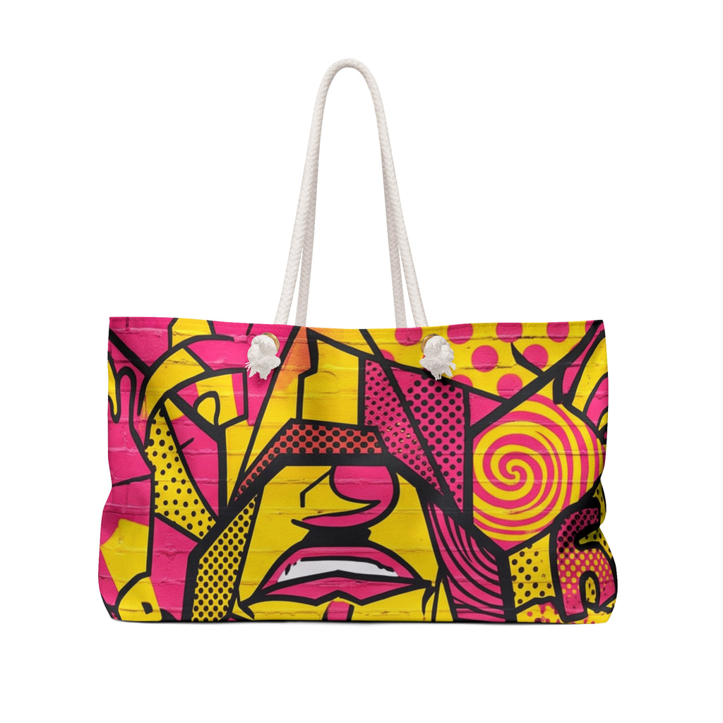 Pop Art Face Weekender Bag — Vibrant Pink & Yellow Travel Tote