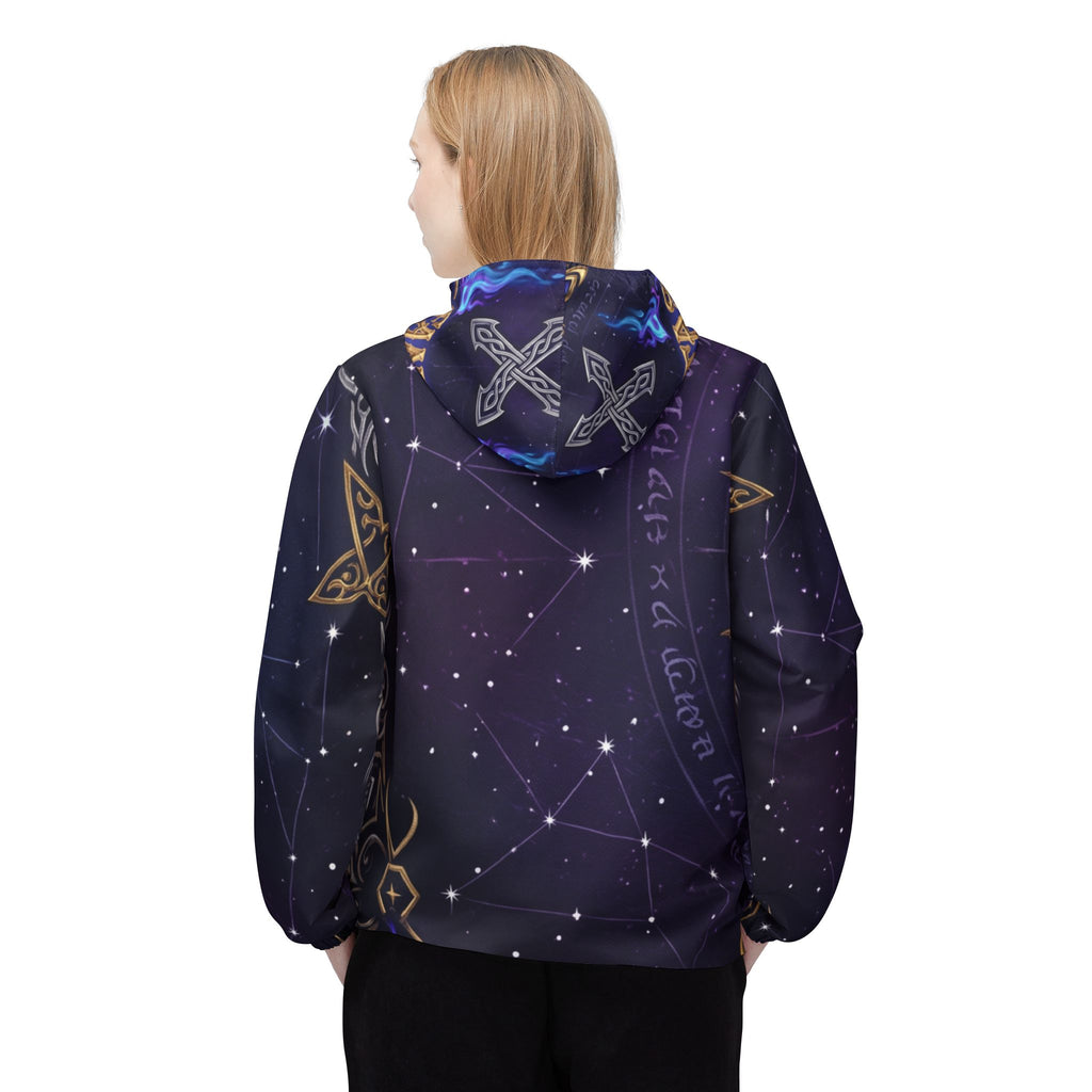 Fantasy Magic Windbreaker Jacket — Mystical Rune AOP Hooded Coat