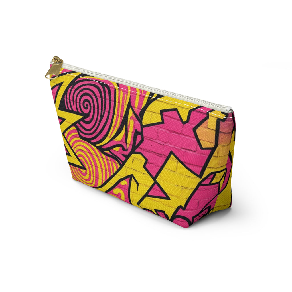 Retro Pop Art Accessory Pouch – Bright Pink & Yellow Cosmetic Bag