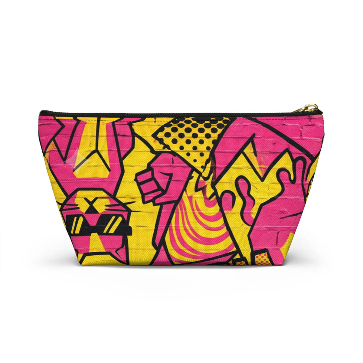 Retro Pop Art Accessory Pouch – Bright Pink & Yellow Cosmetic Bag