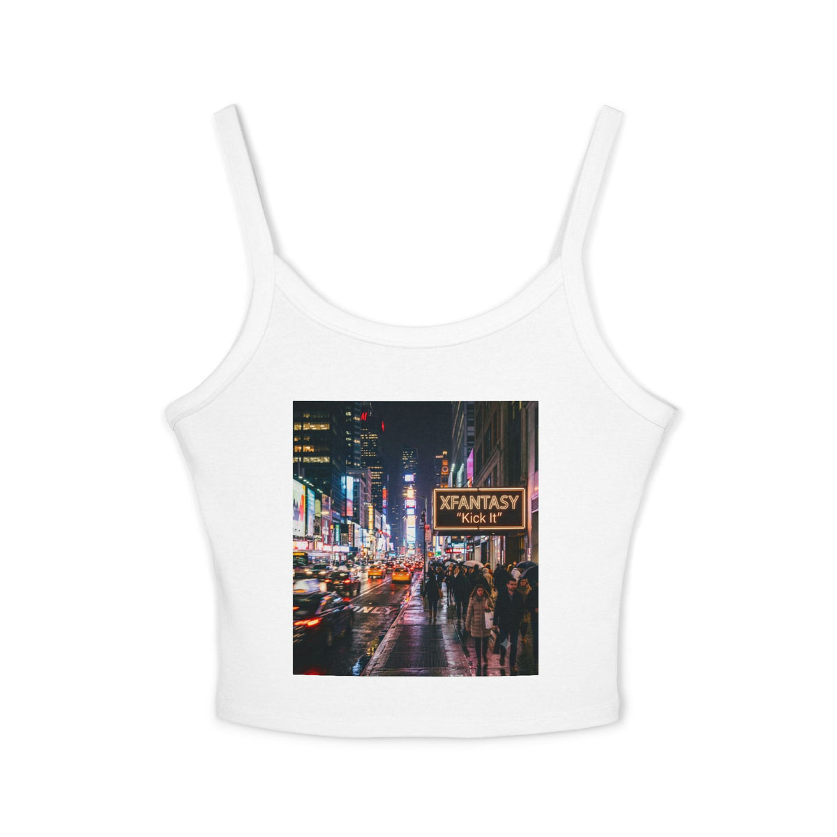 City Nightlife Crop Tank — "XFANTASY ROCK IT" Neon Street Photo Tank Top