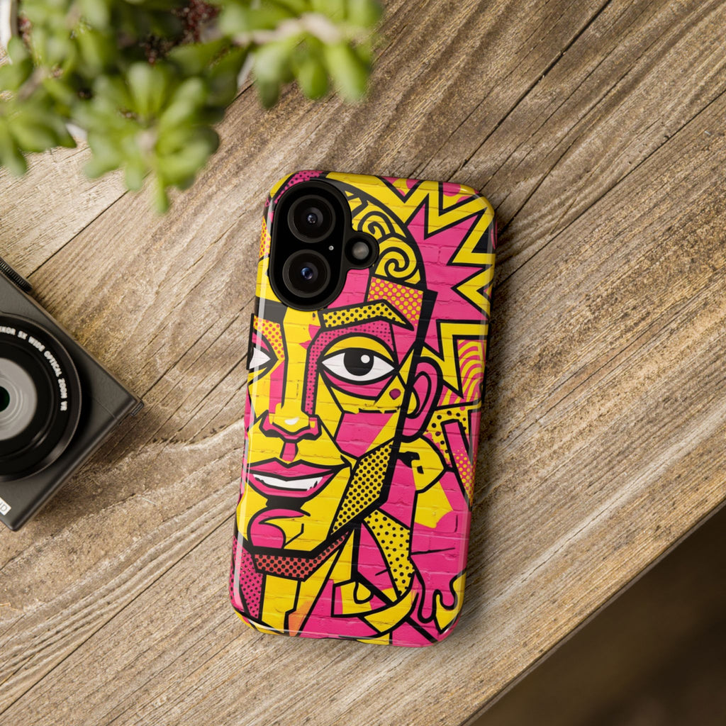 Pop Art Face iPhone Case — Vibrant Neon Abstract Phone Cover