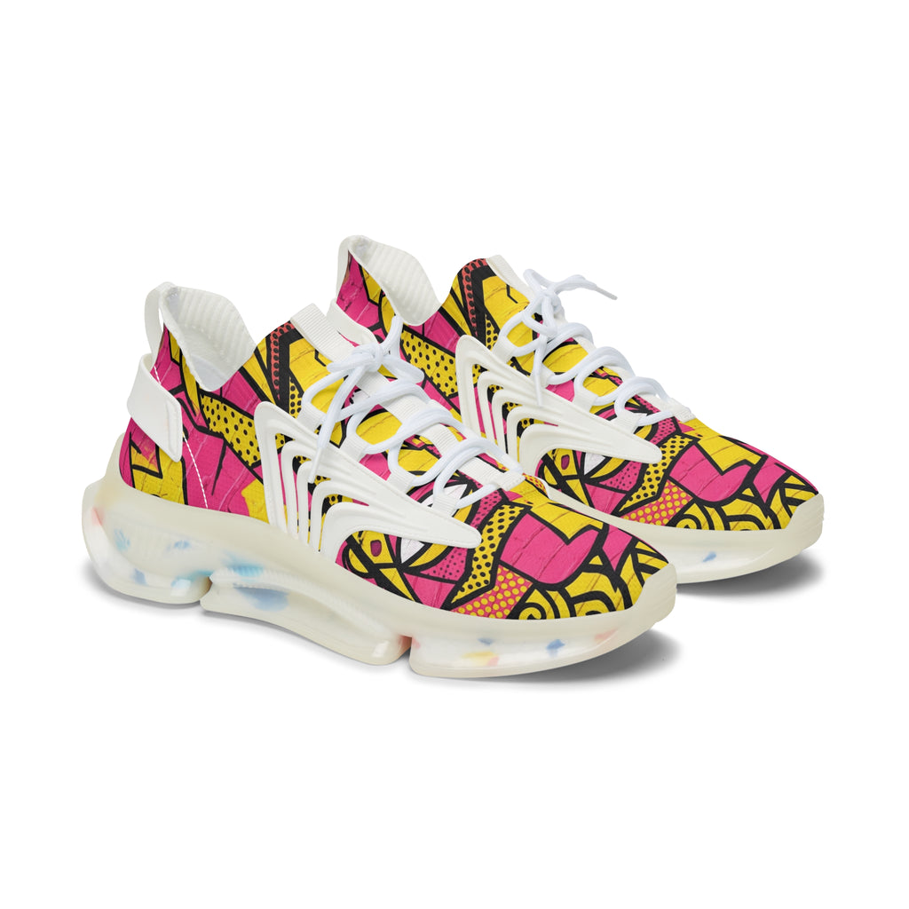 Women’s Mesh Sneakers — Vibrant Pink & Yellow Geometric Athletic Shoes