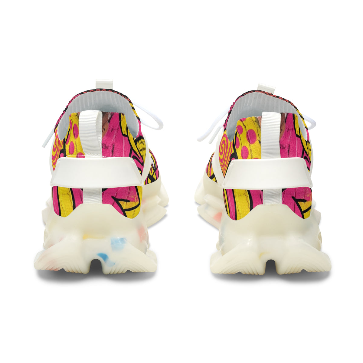 Women’s Mesh Sneakers — Vibrant Pink & Yellow Geometric Athletic Shoes