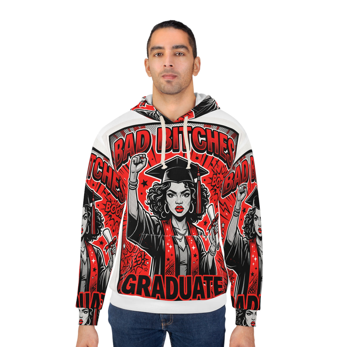 Graduate Hoodie — “Bad Bitches Graduate” Bold Red Celebration Pullover