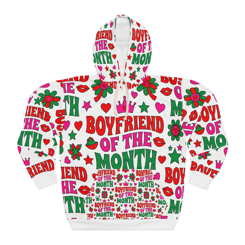 Boyfriend of the Month Hoodie – Playful Valentine's All-Over Print Pullover