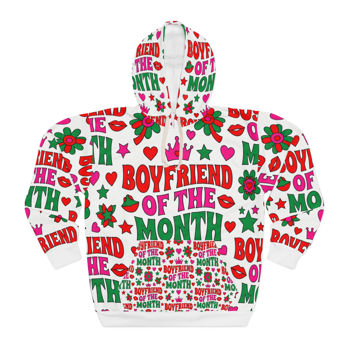Boyfriend of the Month Hoodie – Playful Valentine's All-Over Print Pullover