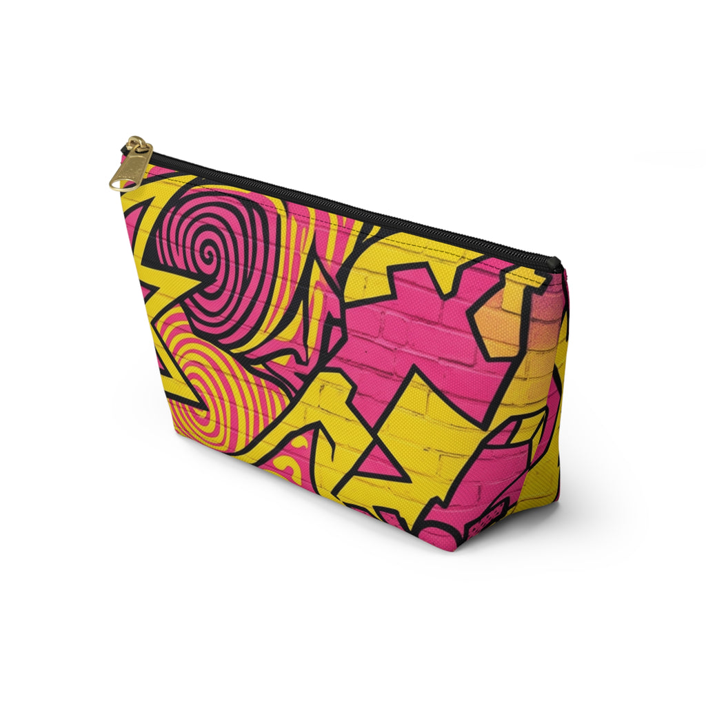 Retro Pop Art Accessory Pouch – Bright Pink & Yellow Cosmetic Bag