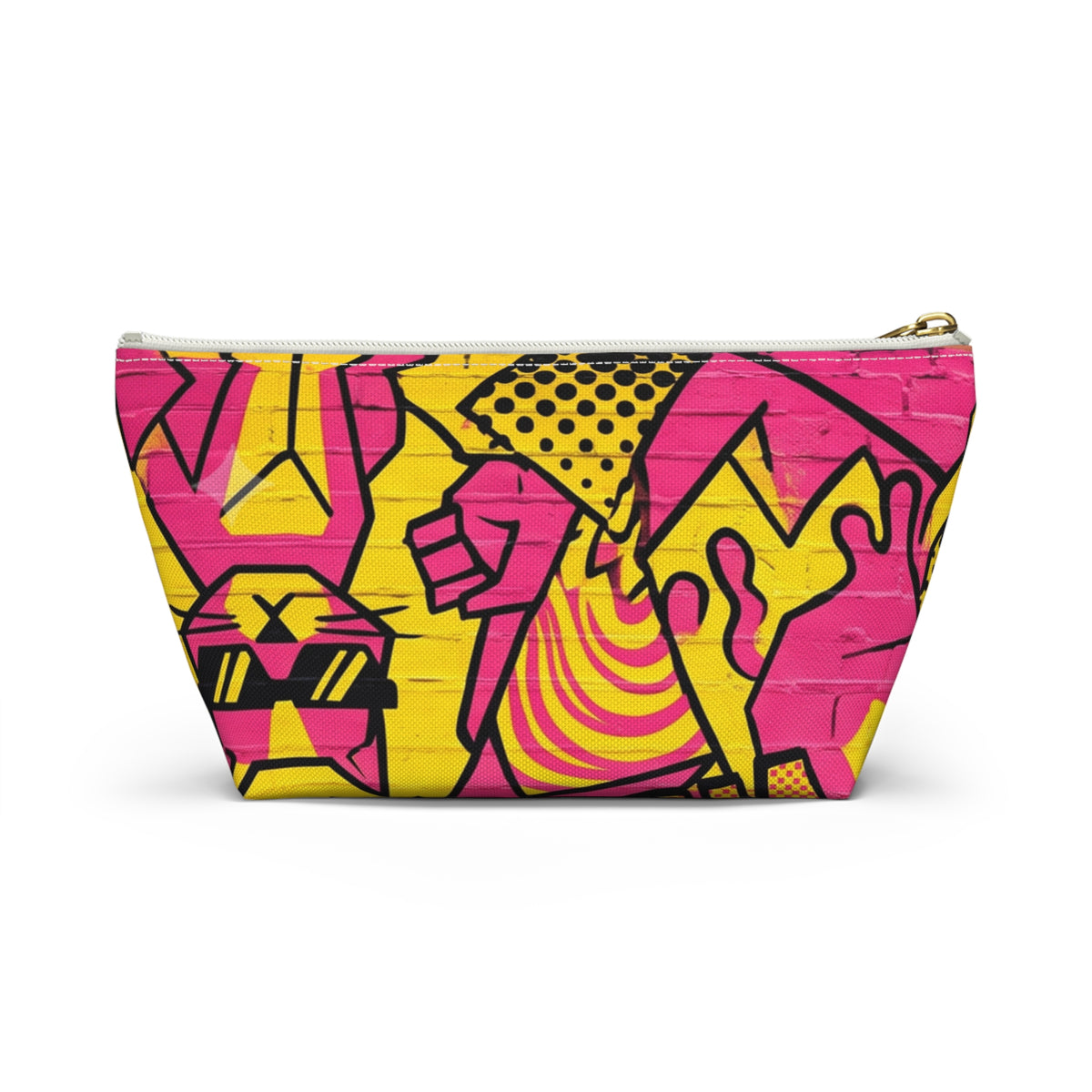 Retro Pop Art Accessory Pouch – Bright Pink & Yellow Cosmetic Bag