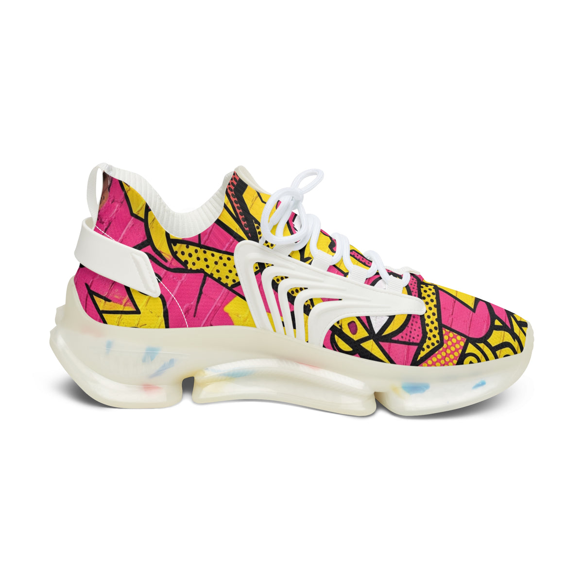 Women’s Mesh Sneakers — Vibrant Pink & Yellow Geometric Athletic Shoes