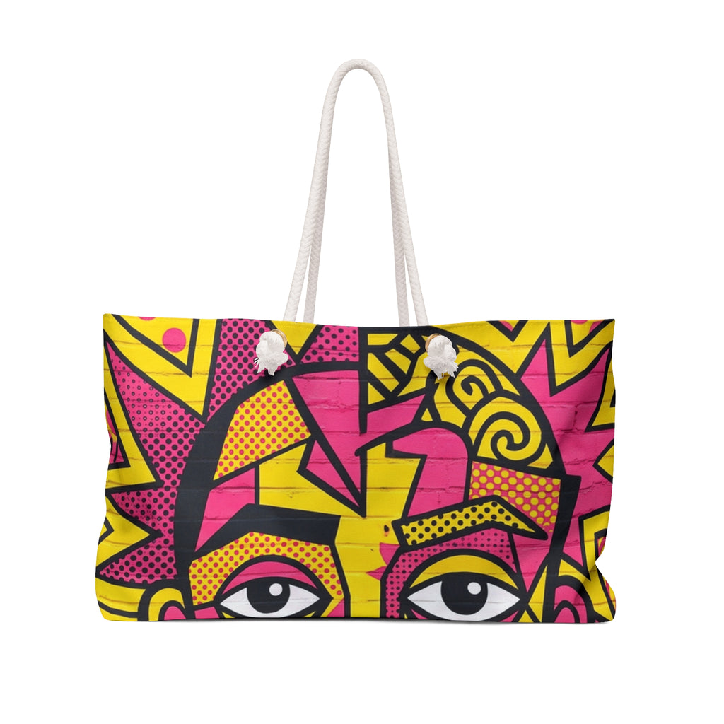 Pop Art Face Weekender Bag — Vibrant Pink & Yellow Travel Tote