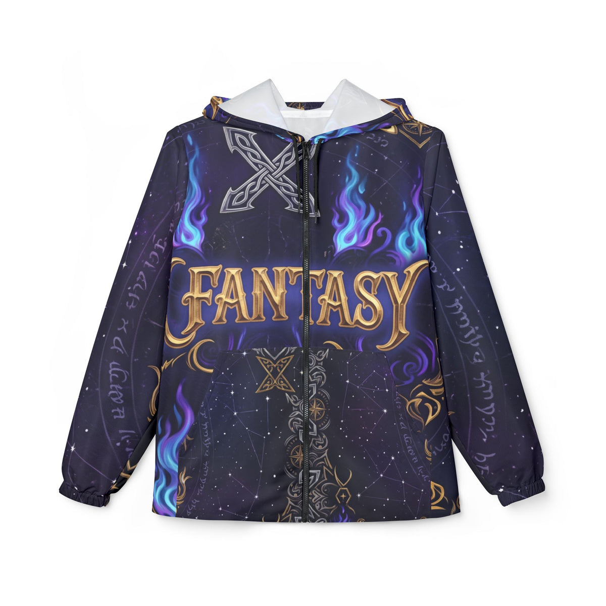 Fantasy Magic Windbreaker Jacket — Mystical Rune AOP Hooded Coat