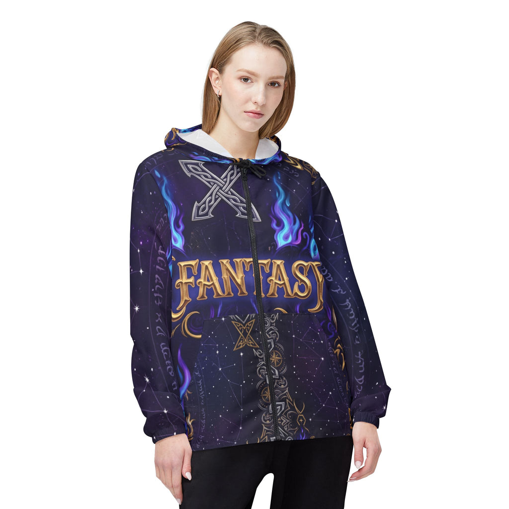 Fantasy Magic Windbreaker Jacket — Mystical Rune AOP Hooded Coat