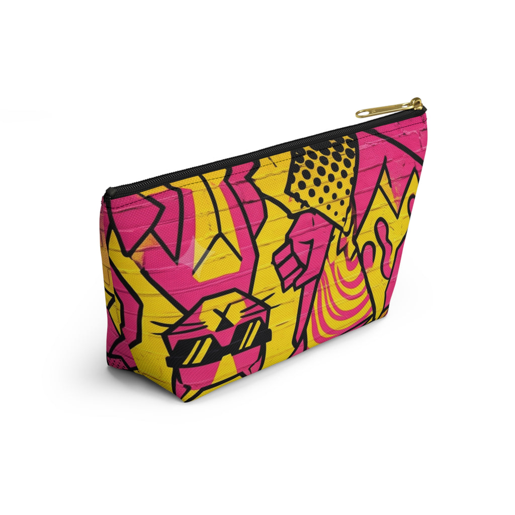 Retro Pop Art Accessory Pouch – Bright Pink & Yellow Cosmetic Bag