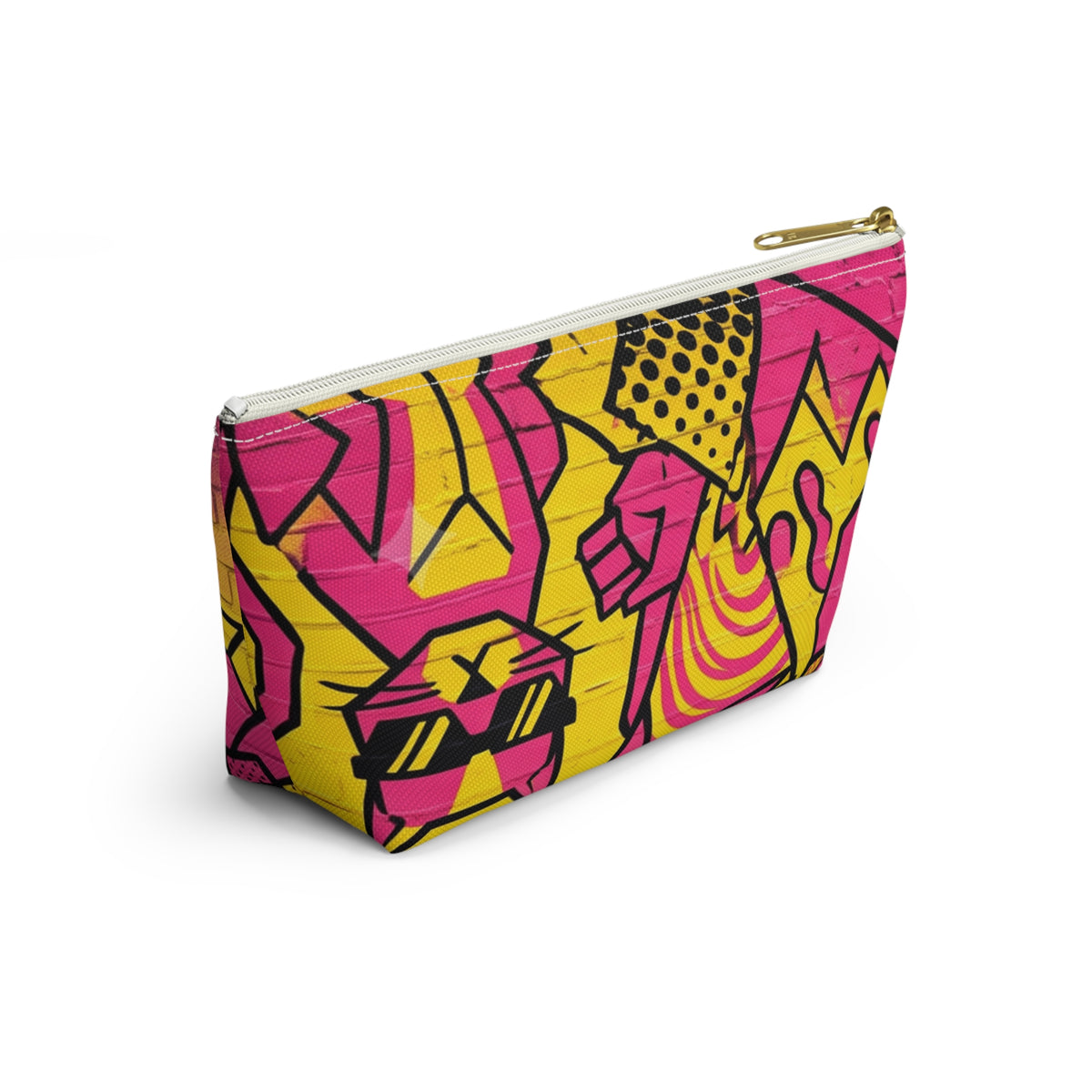 Retro Pop Art Accessory Pouch – Bright Pink & Yellow Cosmetic Bag