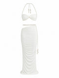 Elegant Pearl Ruched Two-Piece Set